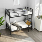 Modern Metal Black Twin Bunk Bed with Stairs and Guardrail Image - 4