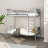 Modern Metal Black Twin Bunk Bed with Stairs and Guardrail Image - 5