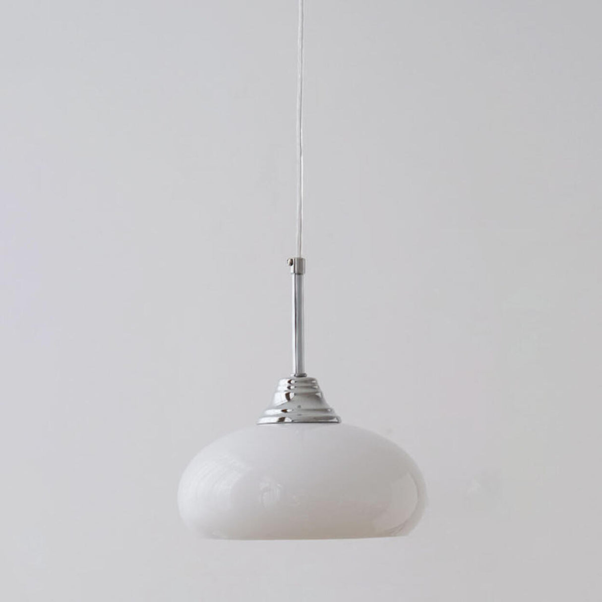 Modern Metal Chrome Dome White Glass Pendant Light Image - 5