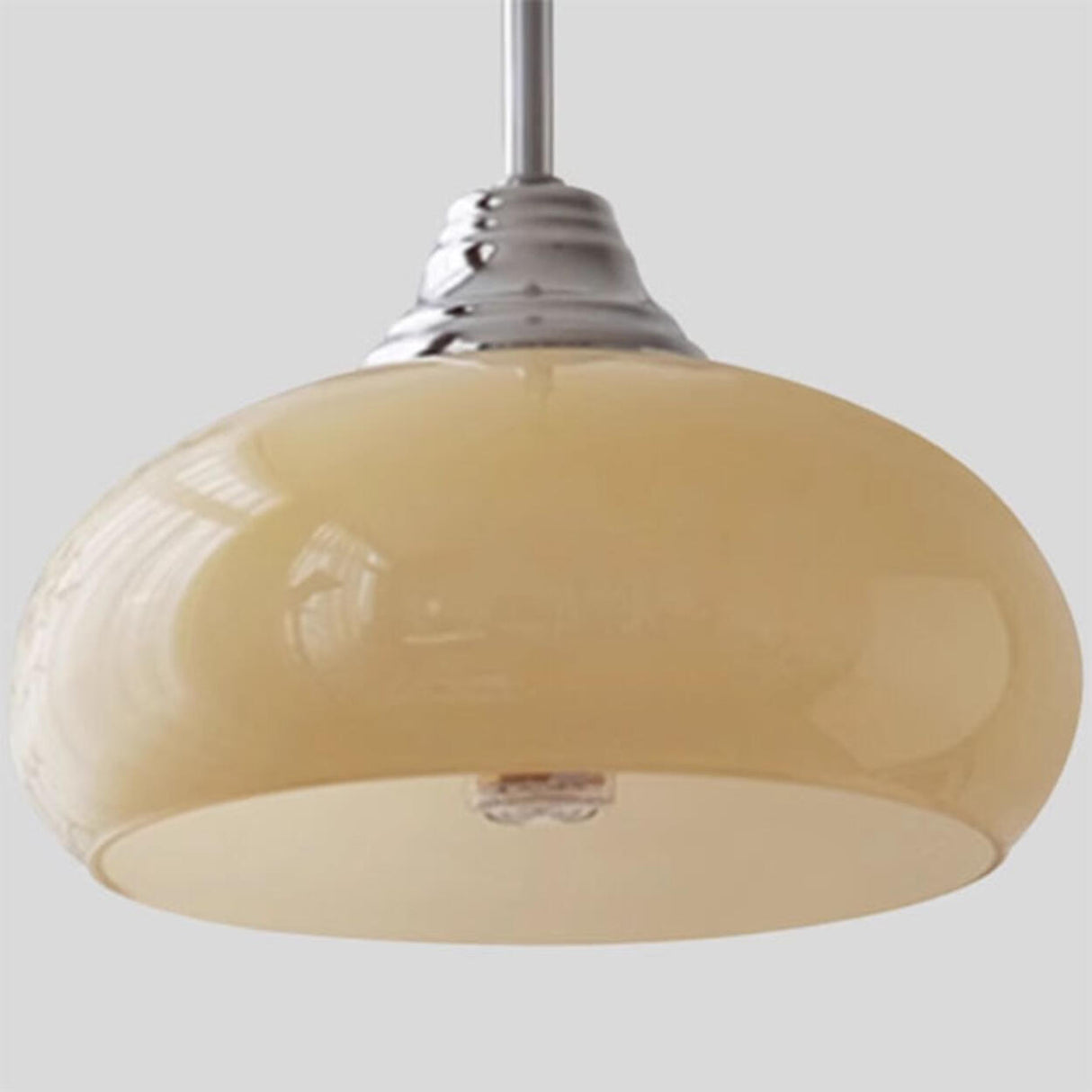 Modern Metal Chrome Dome White Glass Pendant Light Image - 7