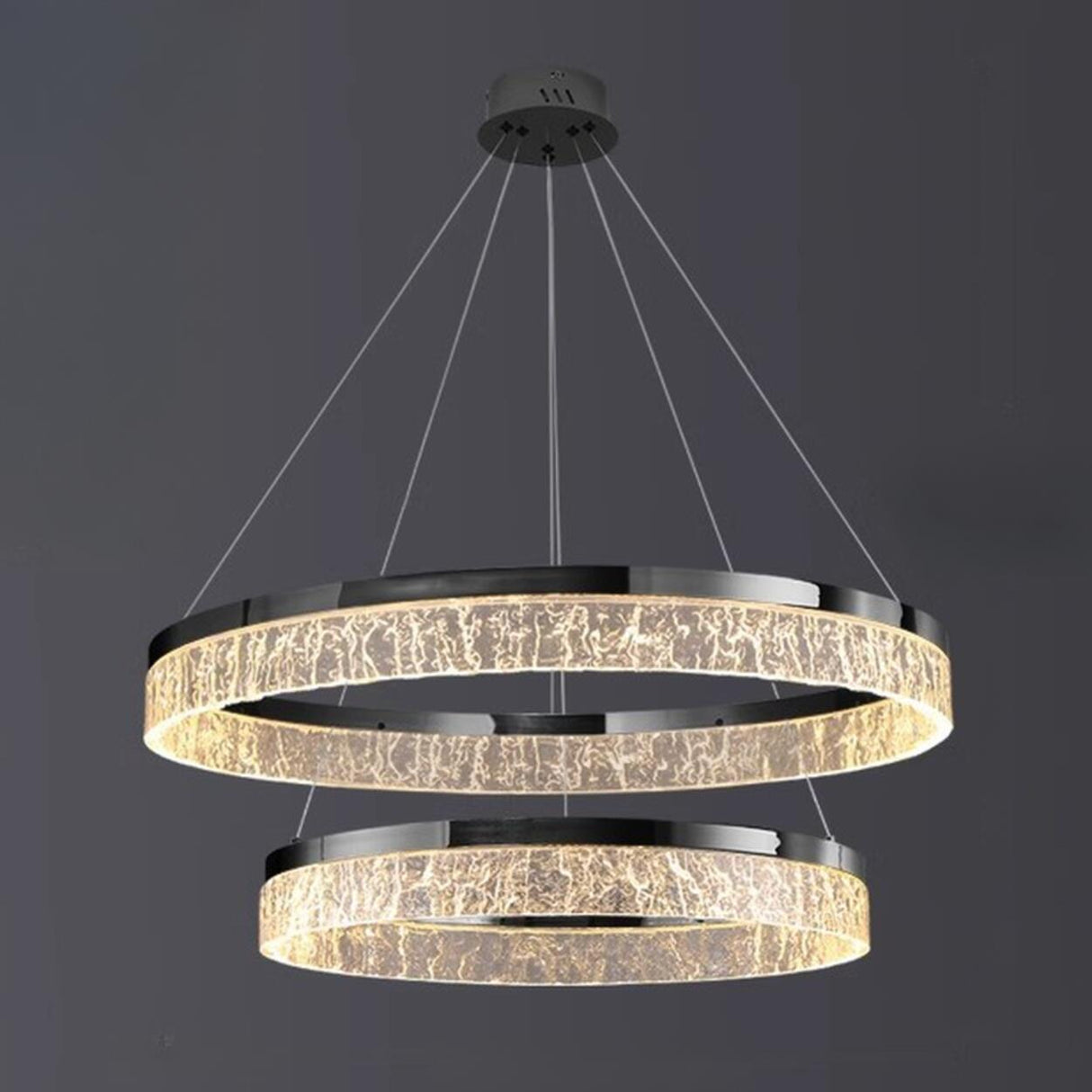 Modern Metal Clear Resin LED Black Circle Chandelier Image - 10