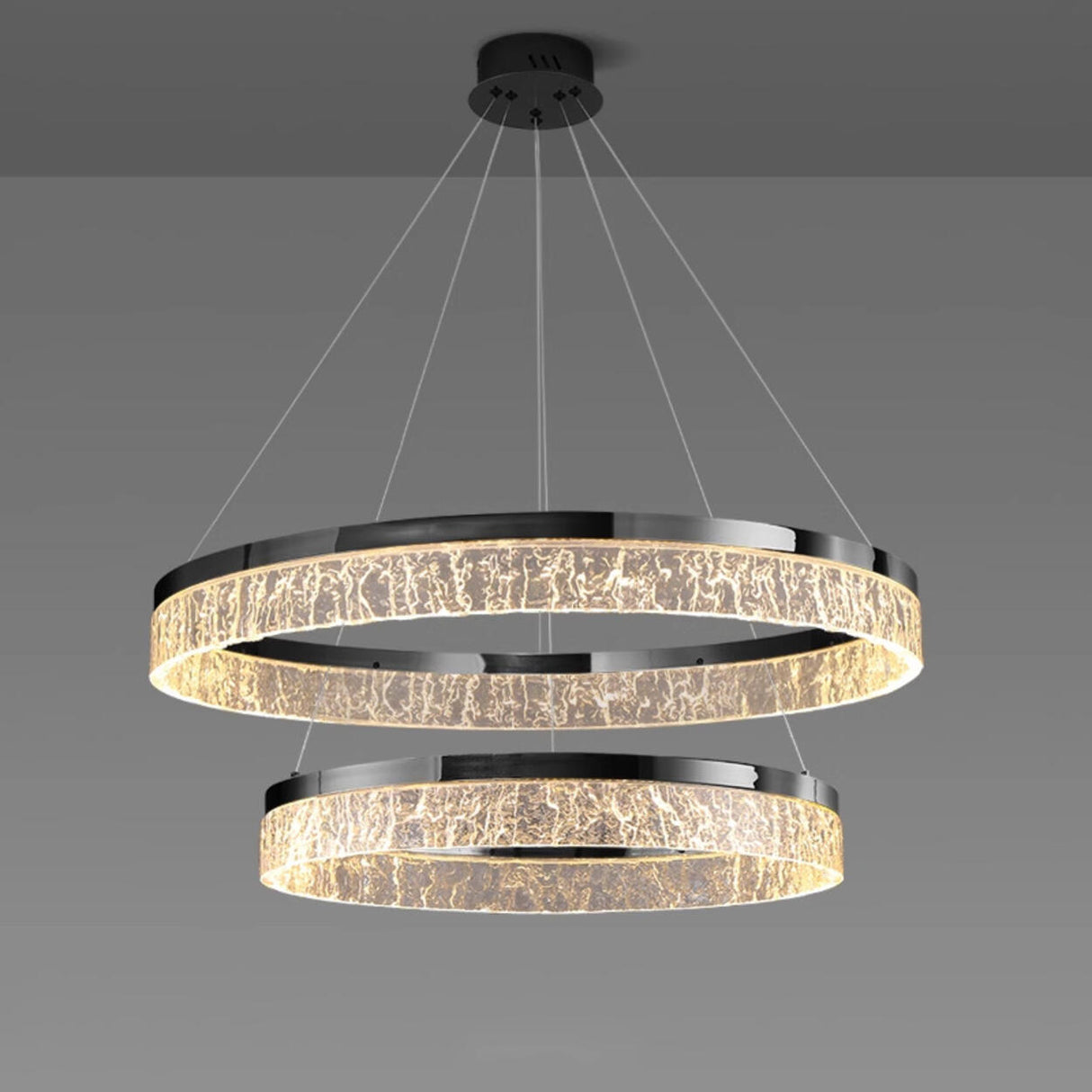 Modern Metal Clear Resin LED Black Circle Chandelier Image - 12