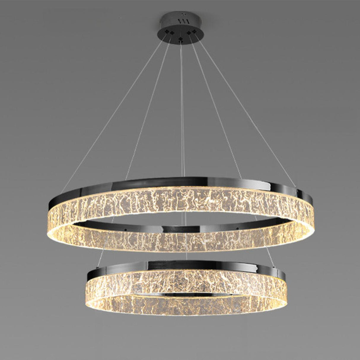 Modern Metal Clear Resin LED Black Circle Chandelier Image - 13