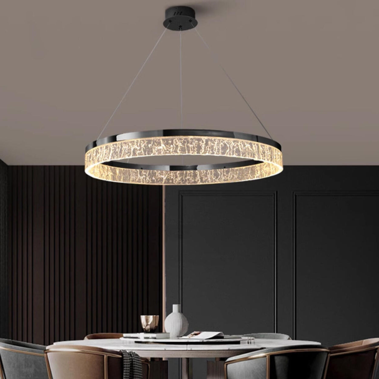 Modern Metal Clear Resin LED Black Circle Chandelier Image - 3