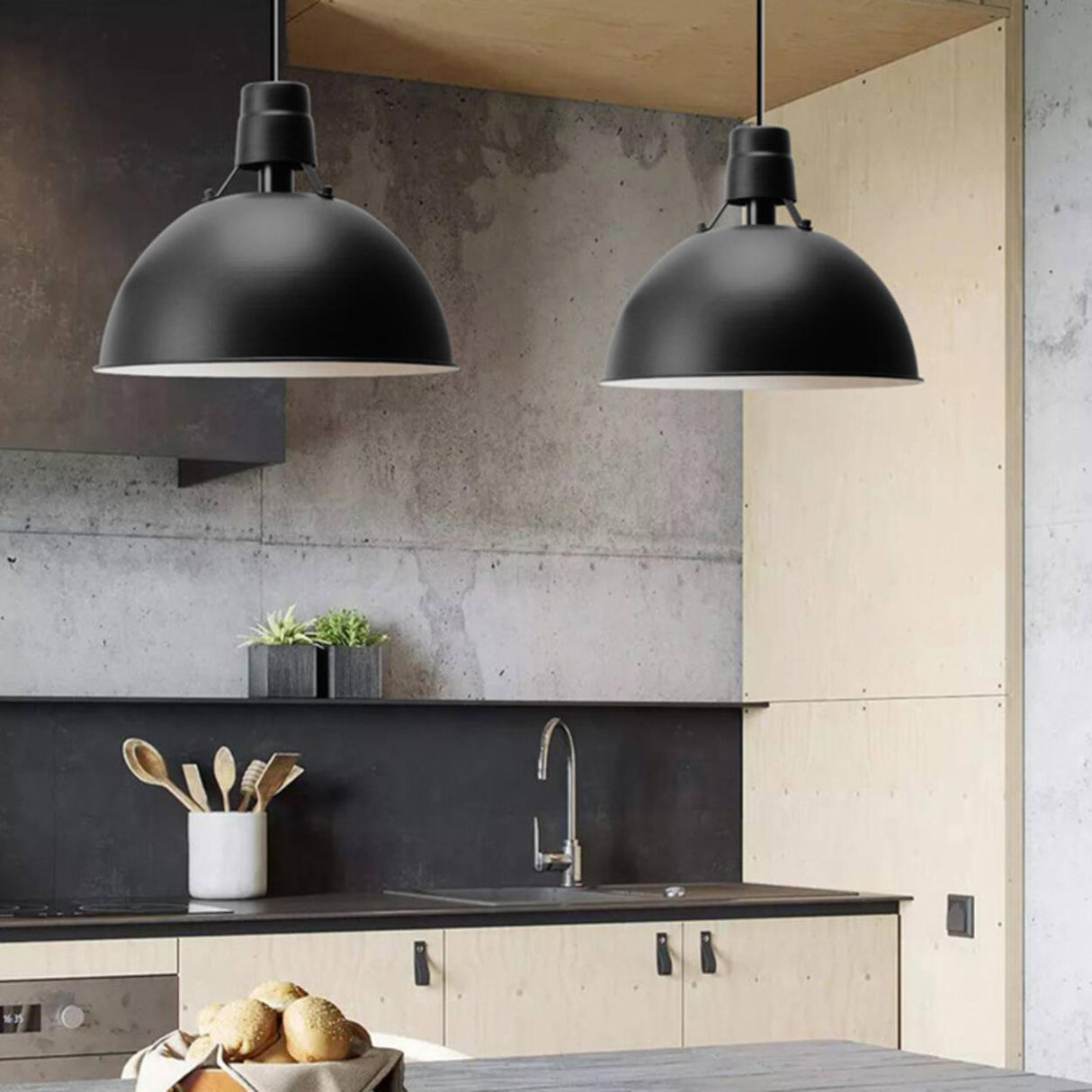 Modern Metal Dome Kitchen Island Pendant Light Image - 1