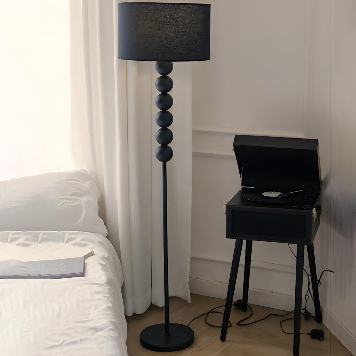 Modern Metal Fabric Drum Floor Lamp Foot Switch Image - 1