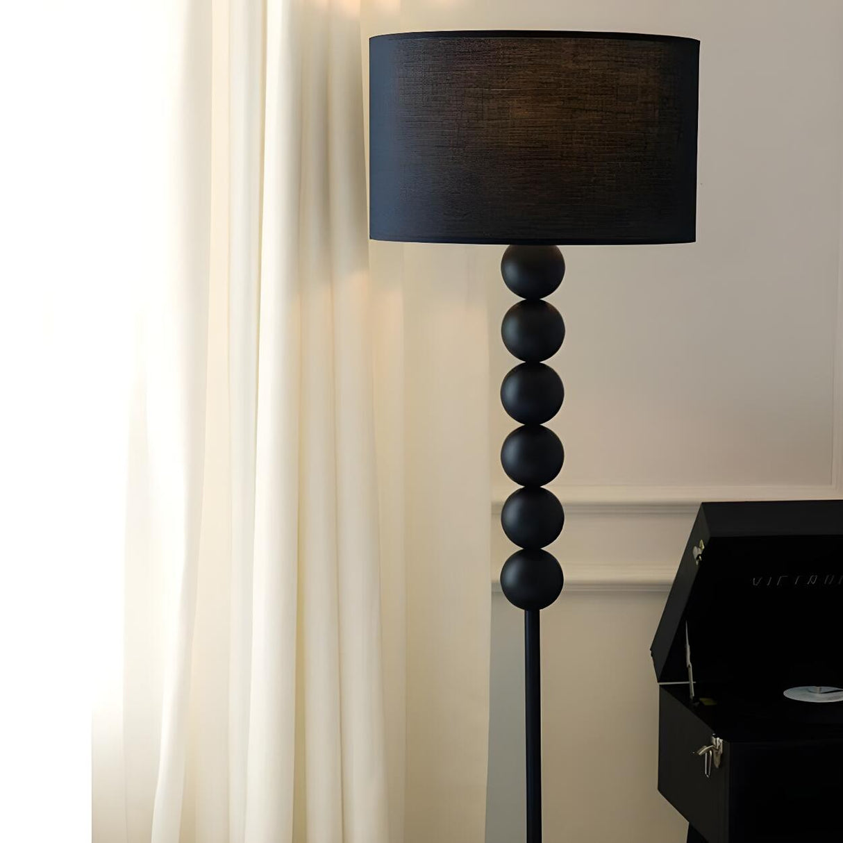 Modern Metal Fabric Drum Floor Lamp Foot Switch Image - 6