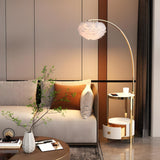 Modern Metal Feather Floor Lamp Storage Shelf Image - 1