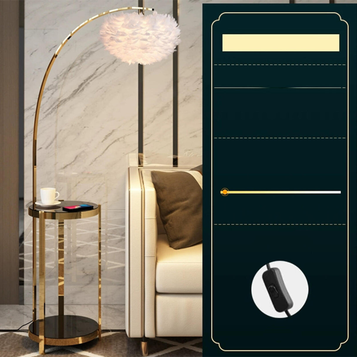 Modern Metal Feather Floor Lamp Storage Shelf Image - 10