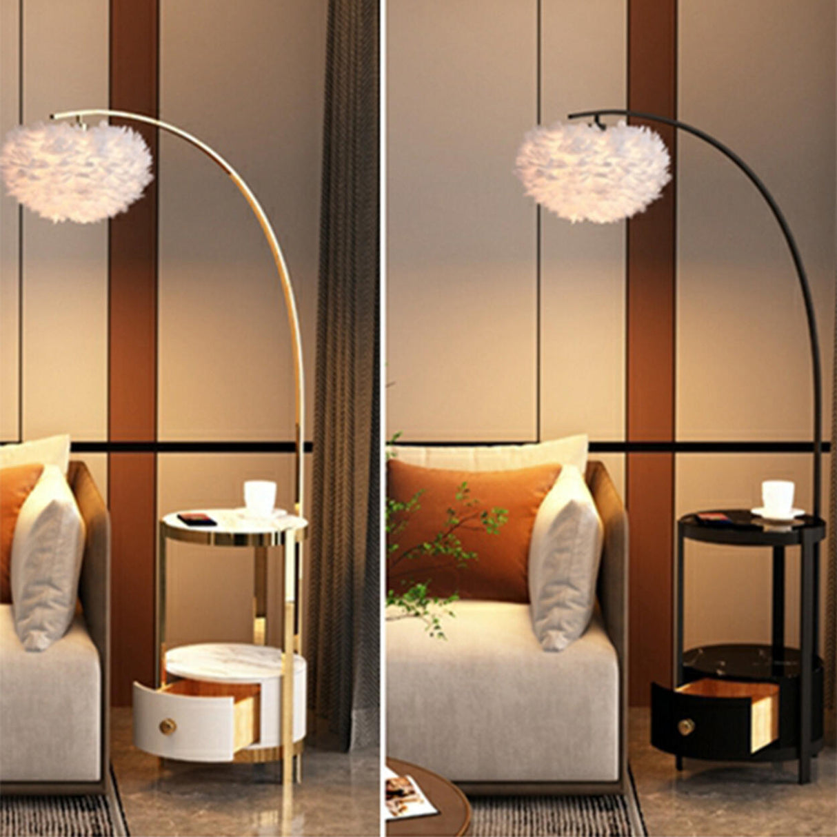 Modern Metal Feather Floor Lamp Storage Shelf Image - 20