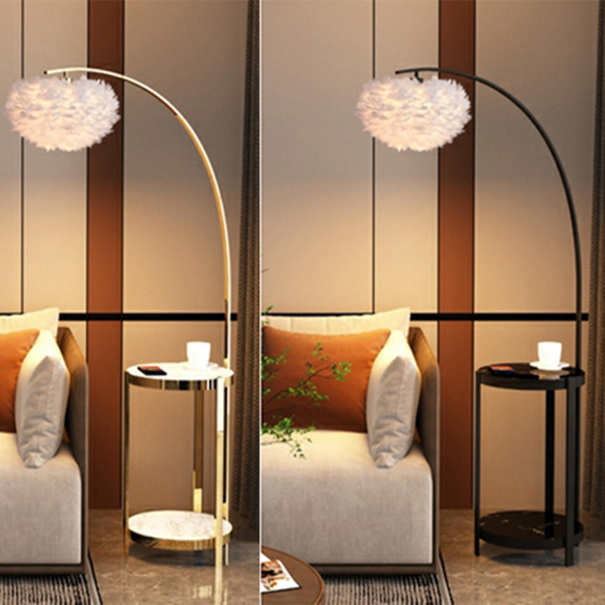 Modern Metal Feather Floor Lamp Storage Shelf Image - 22