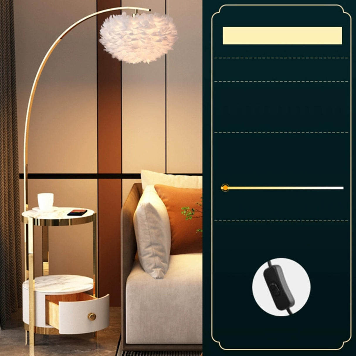 Modern Metal Feather Floor Lamp Storage Shelf Image - 5