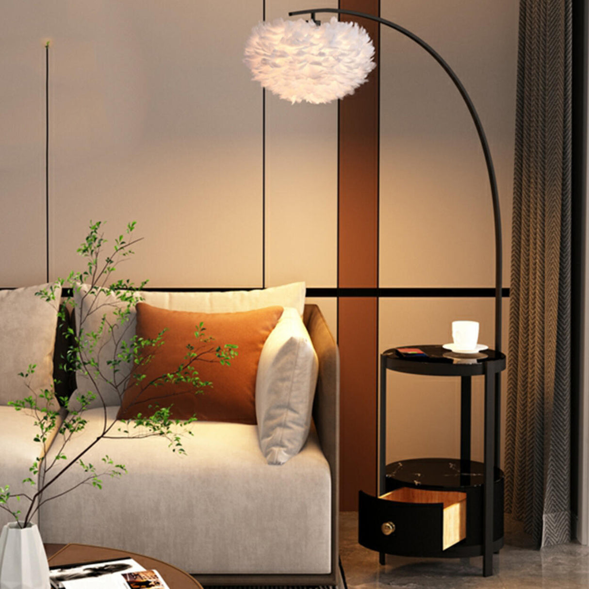 Modern Metal Feather Floor Lamp Storage Shelf Image - 6