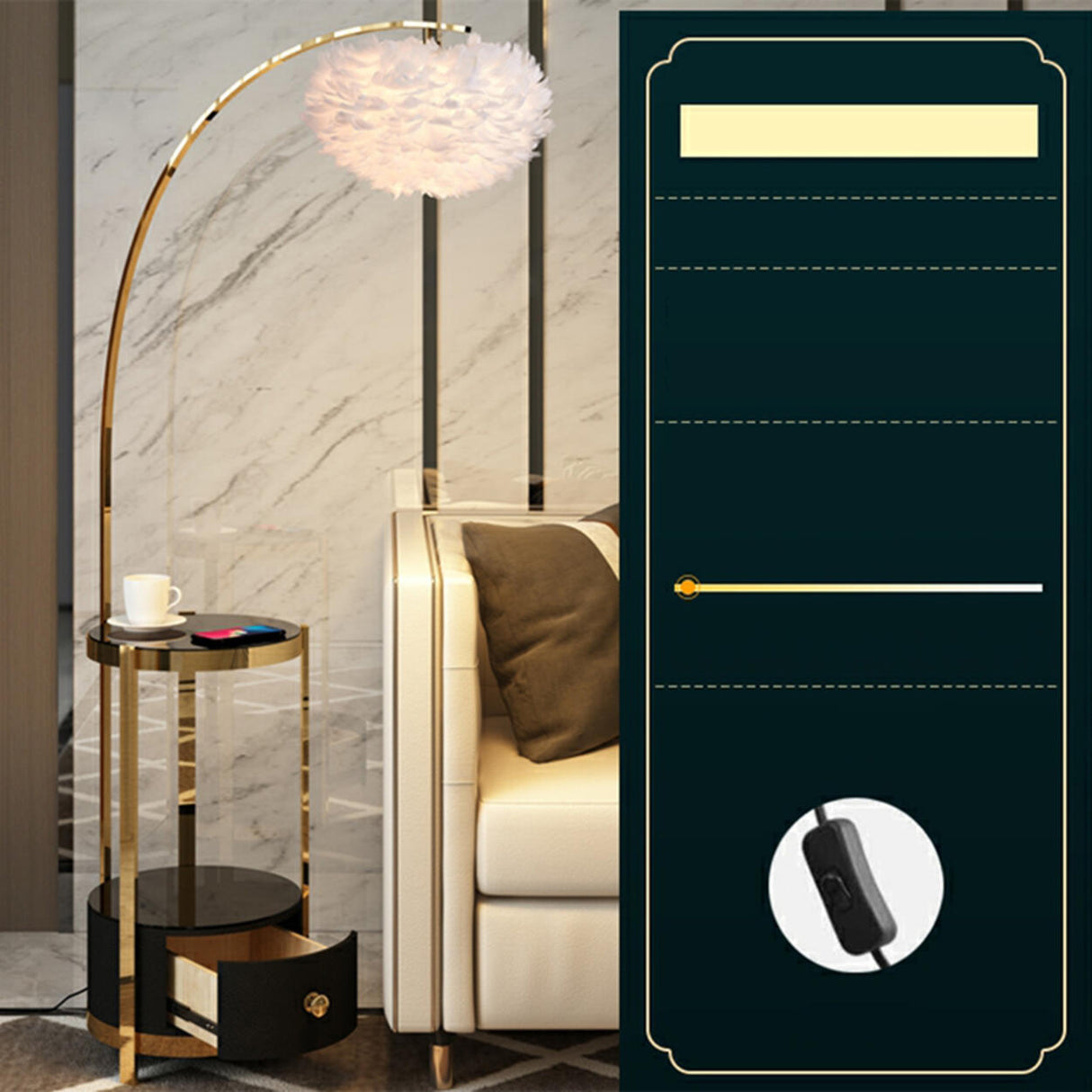 Modern Metal Feather Floor Lamp Storage Shelf Image - 8