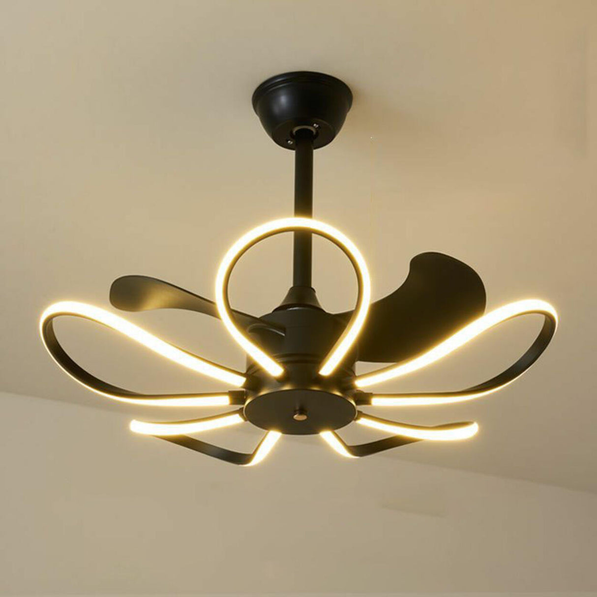 Modern Metal Flower Shape Linear LED Ceiling Fan Light Image - 5