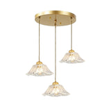 Modern Metal Flower Triple Clear Glass Pendant Light Image - 10