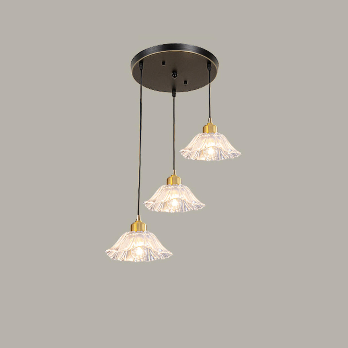 Modern Metal Flower Triple Clear Glass Pendant Light Image - 11