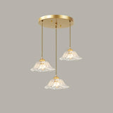 Modern Metal Flower Triple Clear Glass Pendant Light Image - 3