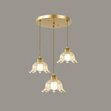 Modern Metal Flower Triple Clear Glass Pendant Light Image - 7