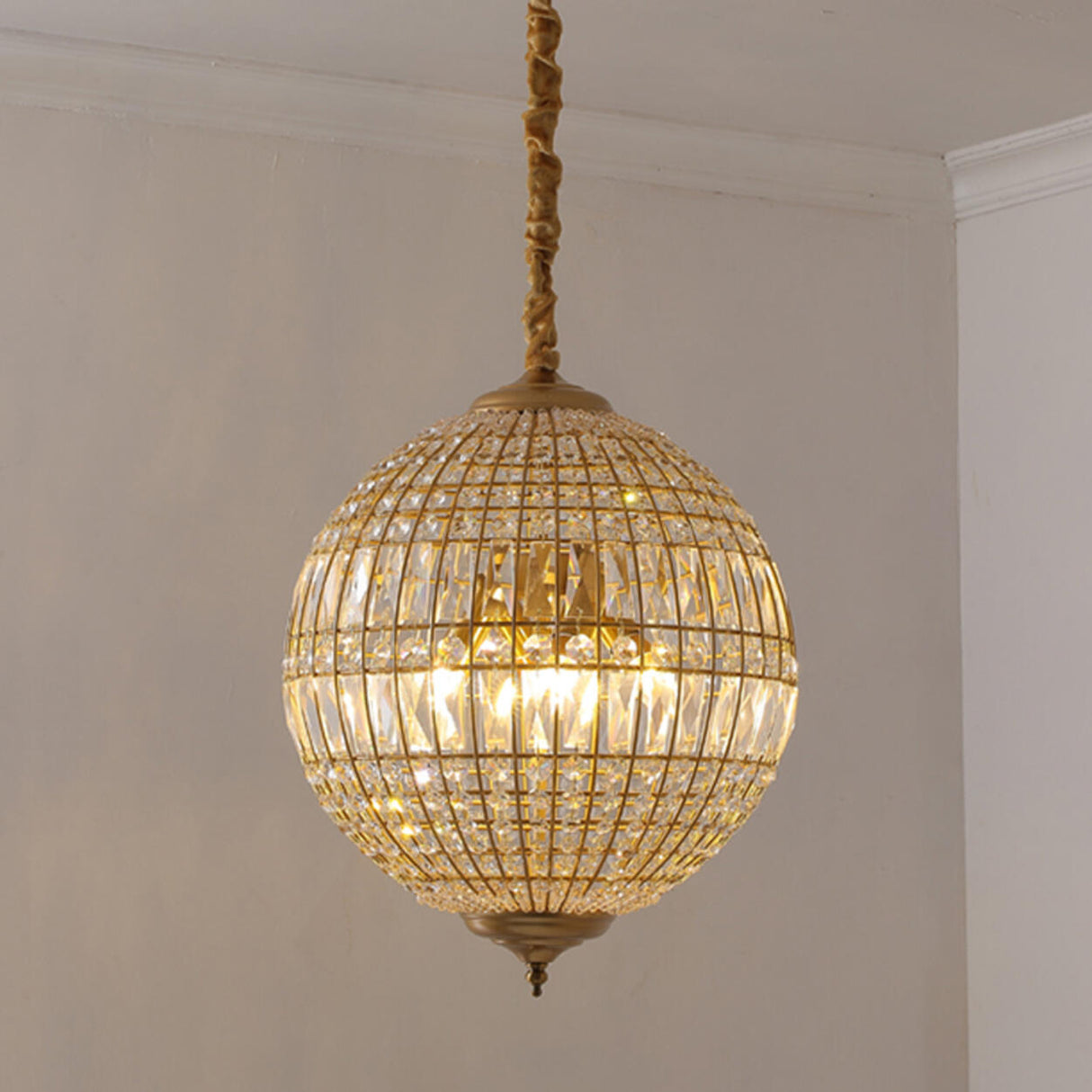 Modern Metal Frame Round Crystal Globe Chandelier Image - 13