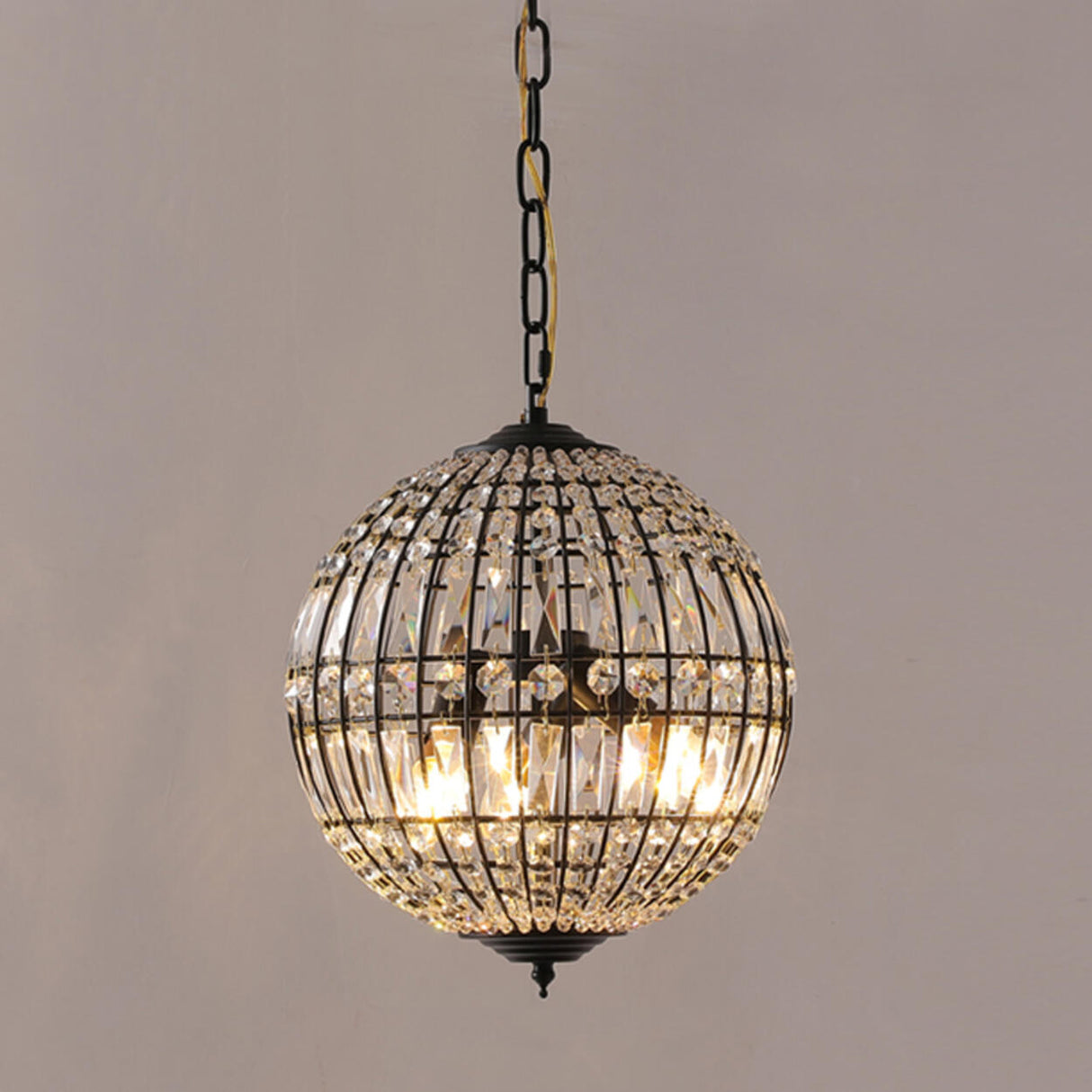 Modern Metal Frame Round Crystal Globe Chandelier Image - 5