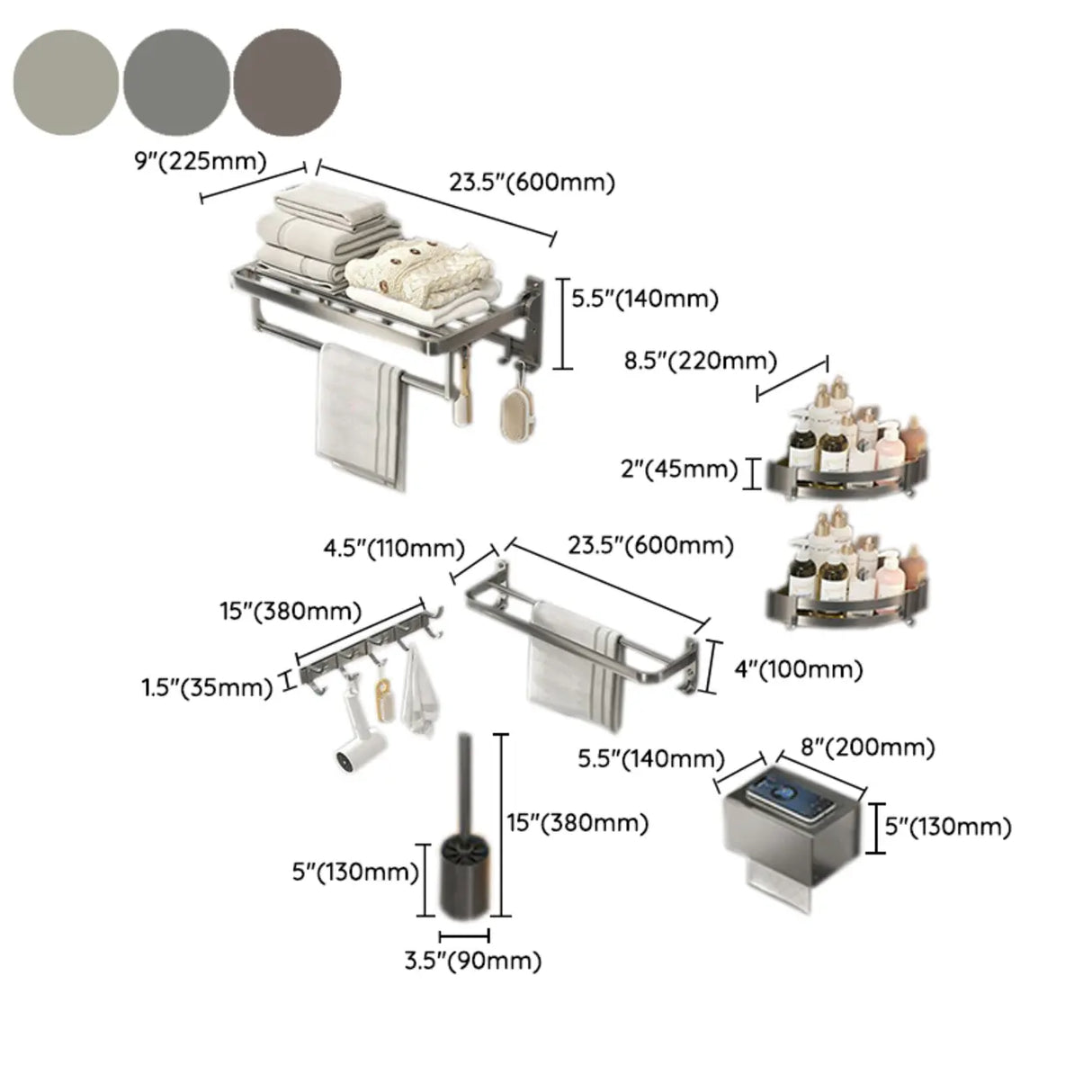 Modern Metal Mounting Hardware Bathroom Set with Shelves 