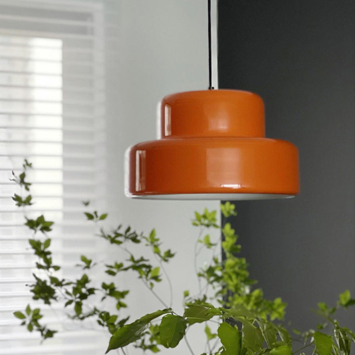 Modern Metal Orange Cylinder Entryway Pendant Light Image - 4