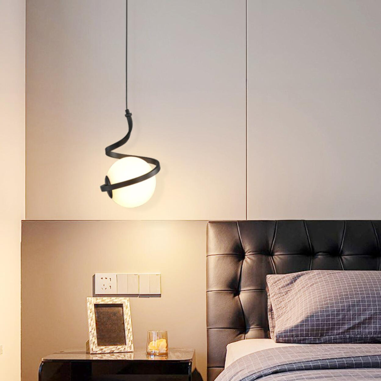 Modern Metal Orb White Globe Ceiling Pendant Light Image - 5