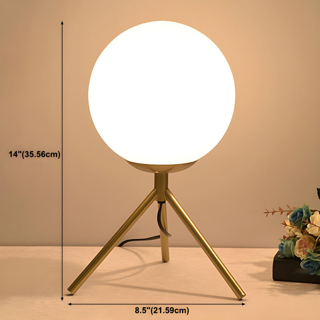 Modern Metal Tripod Glass Ball Moon Bedside Table Lamp Image - 13