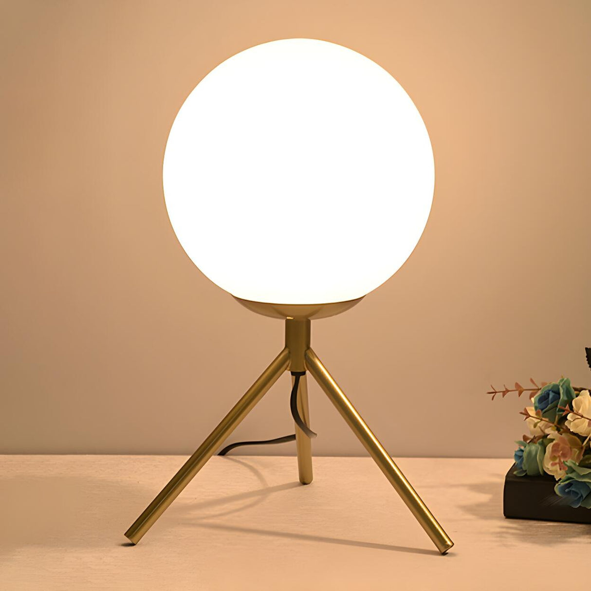 Modern Metal Tripod Glass Ball Moon Bedside Table Lamp Image - 6