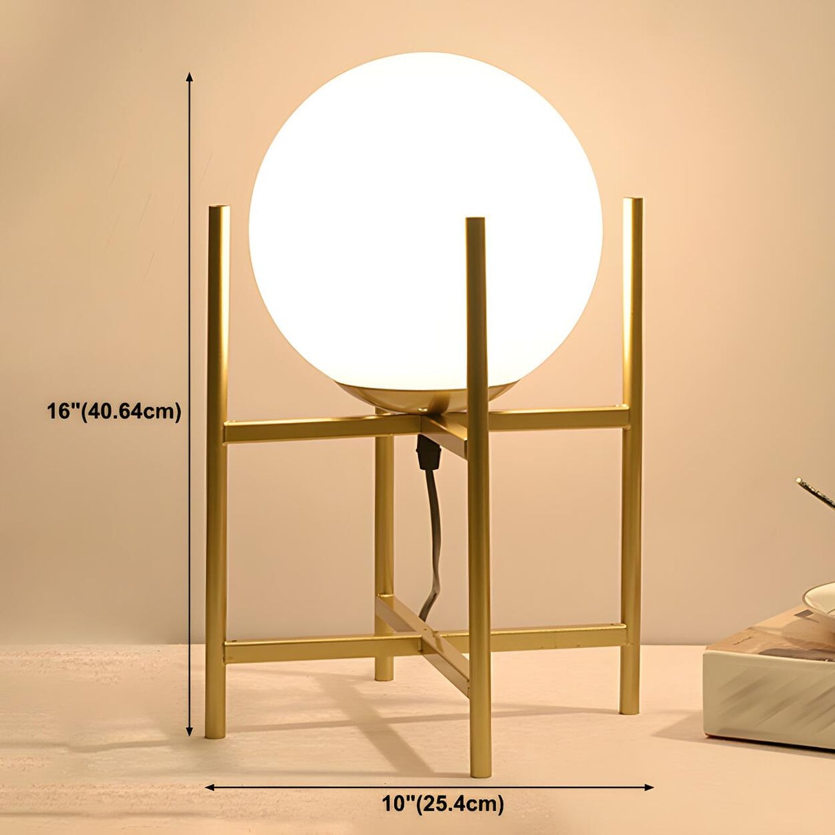 Modern Metal Tripod Glass Ball Moon Bedside Table Lamp 