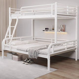 Modern Metal White Bunk Bed with Stairs and Guardrail Image - 1