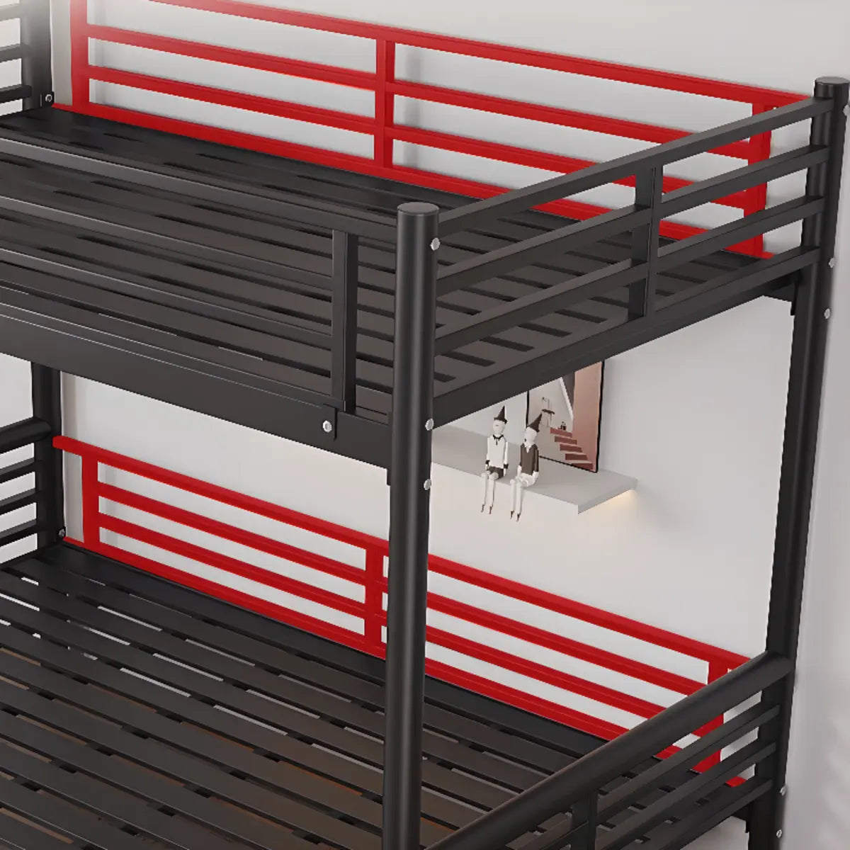 Modern Metal White Bunk Bed with Stairs and Guardrail Image - 12