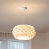 Modern Metal White Flakes Drum Bedroom Pendant Light Image - 2