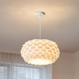 Modern Metal White Flakes Drum Bedroom Pendant Light Image - 3