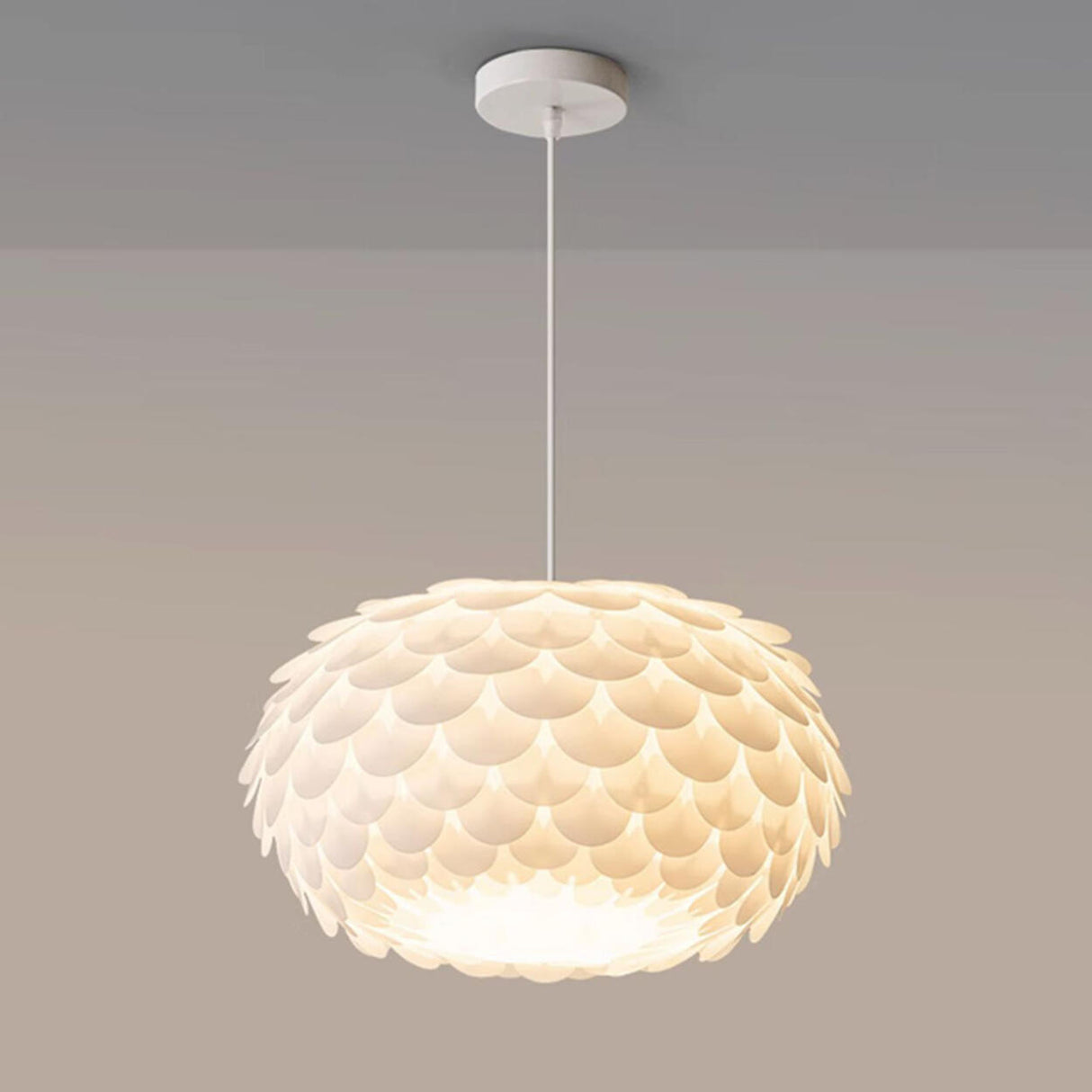 Modern Metal White Flakes Drum Bedroom Pendant Light Image - 6