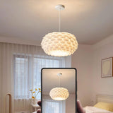 Modern Metal White Flakes Drum Bedroom Pendant Light Image - 7