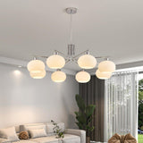 Modern Milk Glass Drum Chrome Chandelier Adjustable Height Image - 1