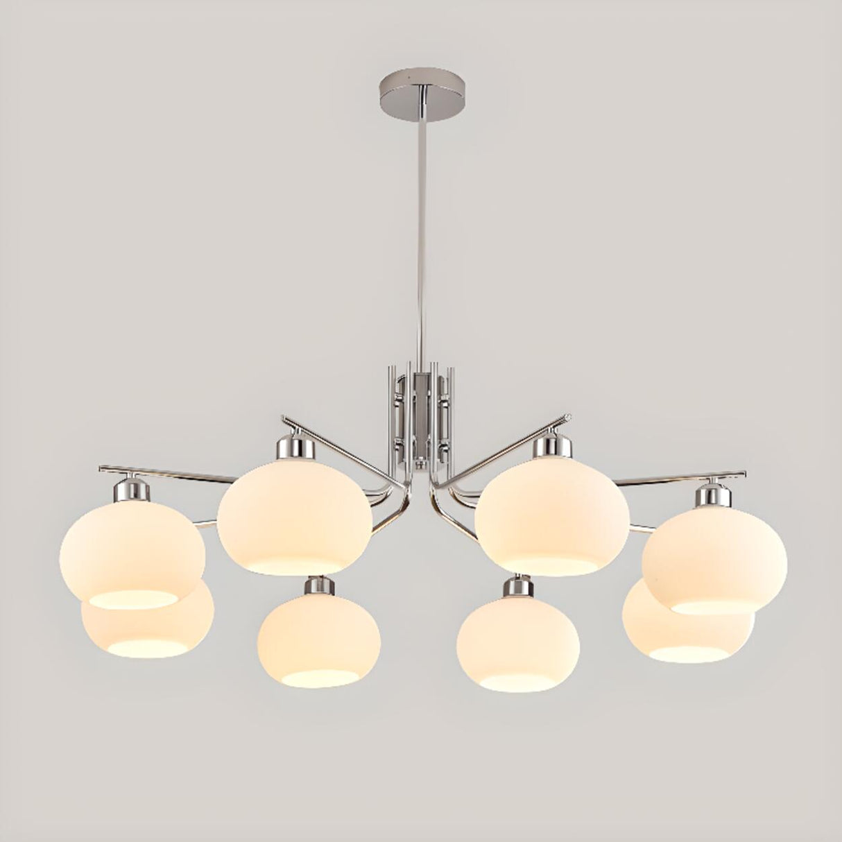 Modern Milk Glass Drum Chrome Chandelier Adjustable Height Image - 10