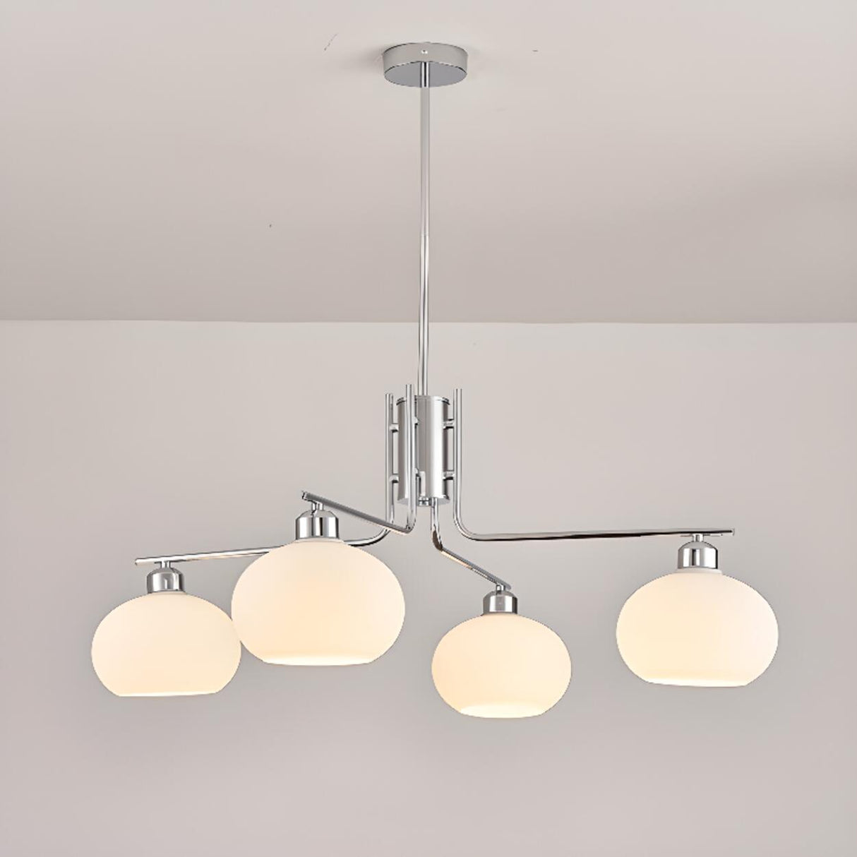 Modern Milk Glass Drum Chrome Chandelier Adjustable Height Image - 13