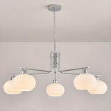 Modern Milk Glass Drum Chrome Chandelier Adjustable Height Image - 14