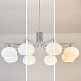 Modern Milk Glass Drum Chrome Chandelier Adjustable Height Image - 17