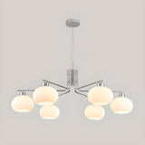 Modern Milk Glass Drum Chrome Chandelier Adjustable Height Image - 9