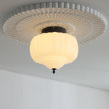 Modern Milky Yellow Drum Flush Mount Ceiling Light Image - 1