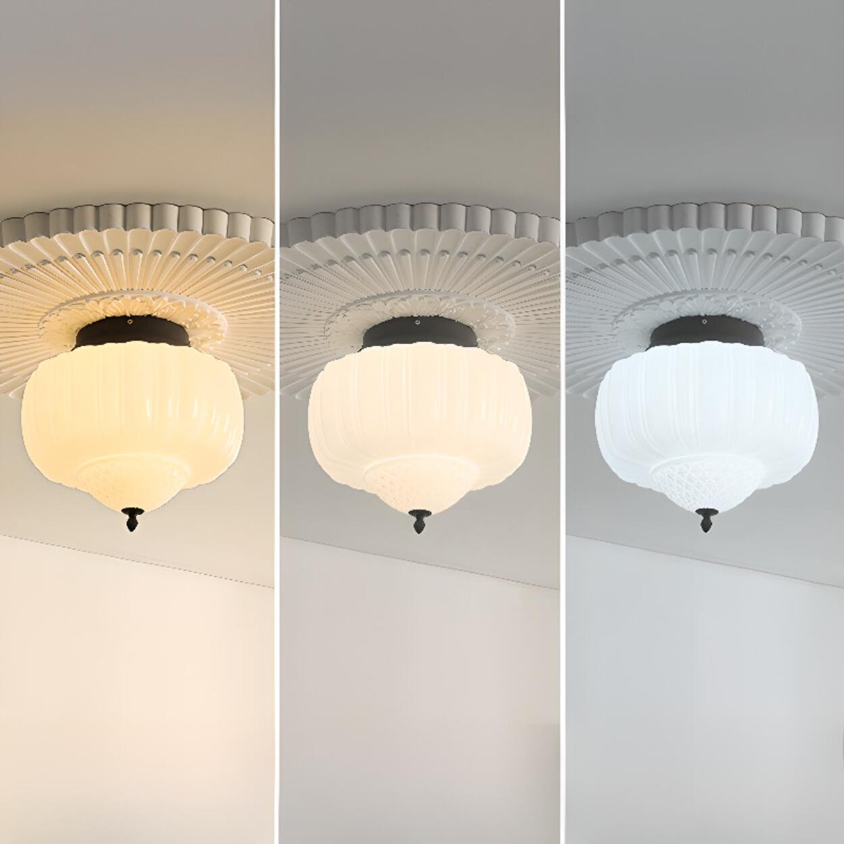 Modern Milky Yellow Drum Flush Mount Ceiling Light Image - 10