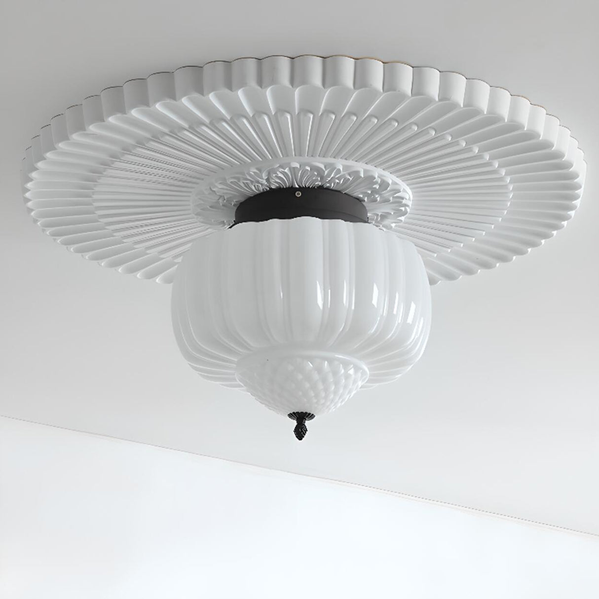 Modern Milky Yellow Drum Flush Mount Ceiling Light Image - 12