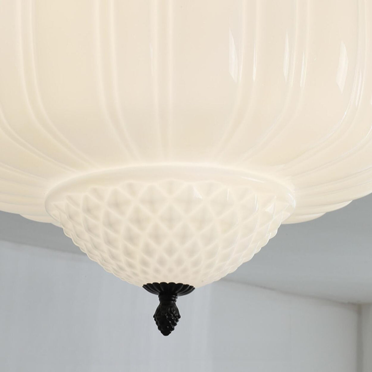 Modern Milky Yellow Drum Flush Mount Ceiling Light Image - 13