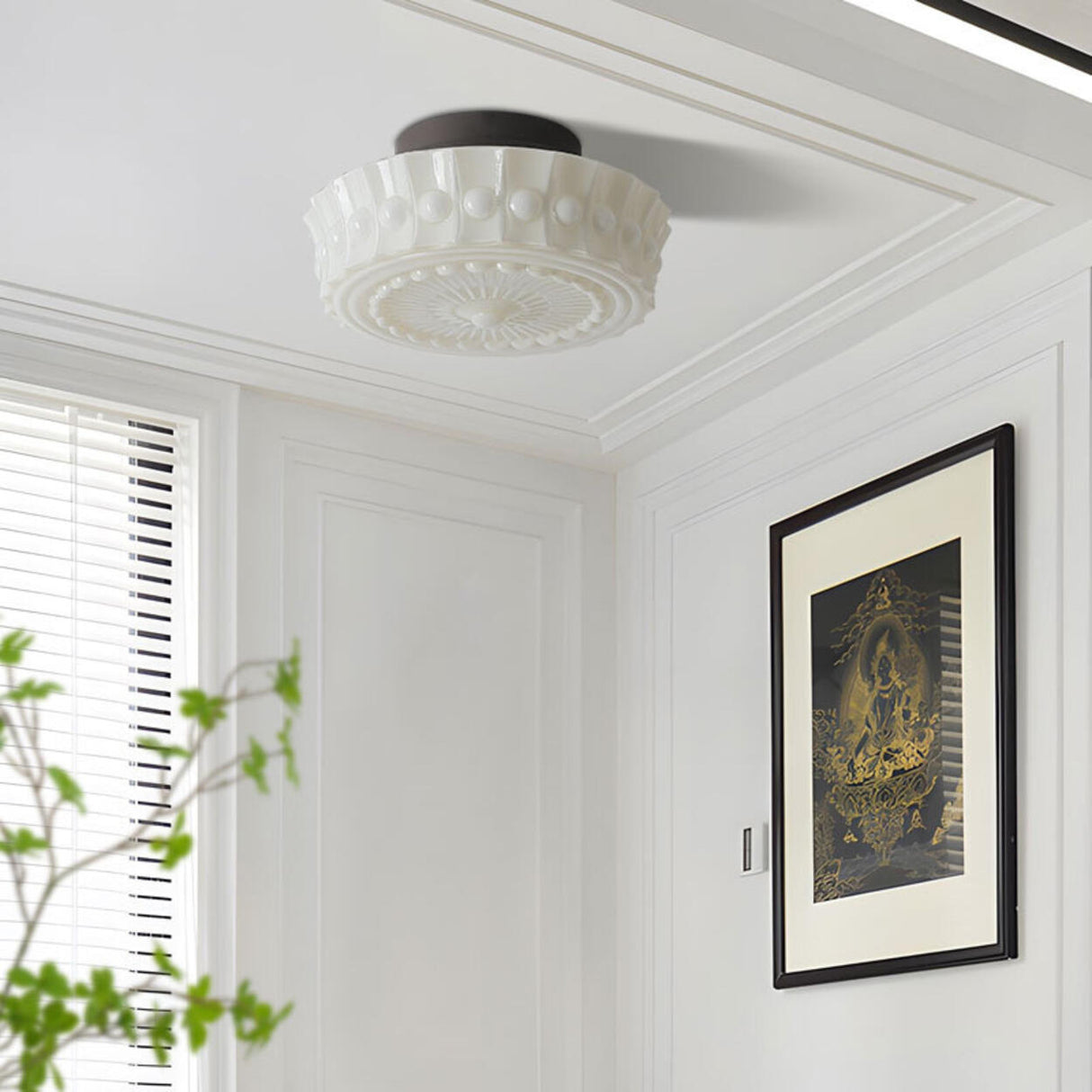 Modern Milky Yellow Drum Flush Mount Ceiling Light Image - 2