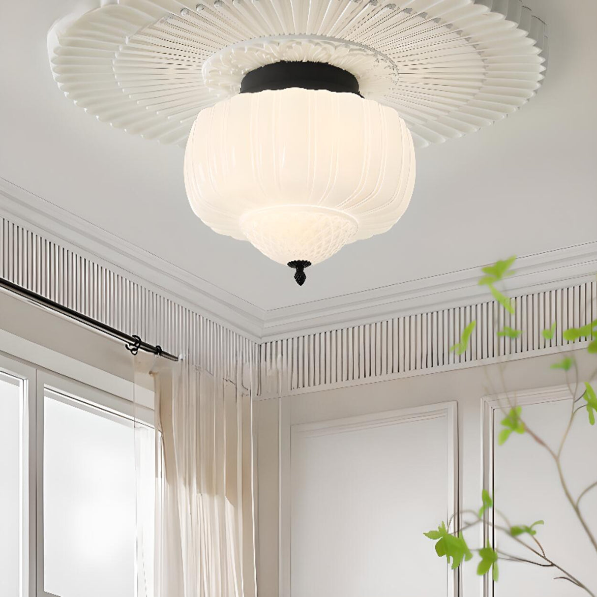 Modern Milky Yellow Drum Flush Mount Ceiling Light Image - 4