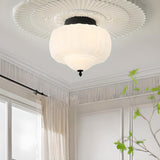 Modern Milky Yellow Drum Flush Mount Ceiling Light Image - 4